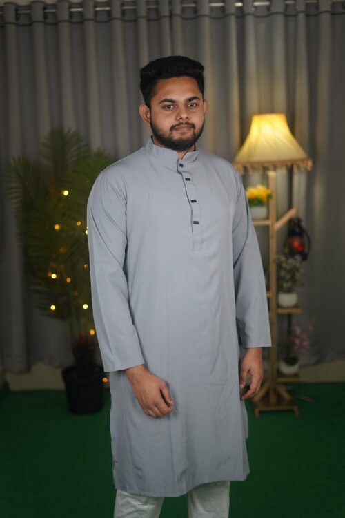 Ash Grey Premium Micro stitch Panjabi – Zynoor - Image 2