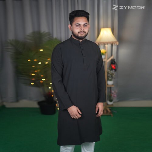 Zynoor Black Microstitch Panjabi - Front View