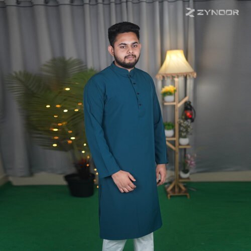 Zynoor Dark Green Microstitch Panjabi - Full Front