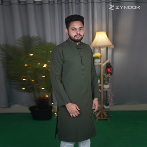 Zynoor Olive Microstitch Panjabi - Full