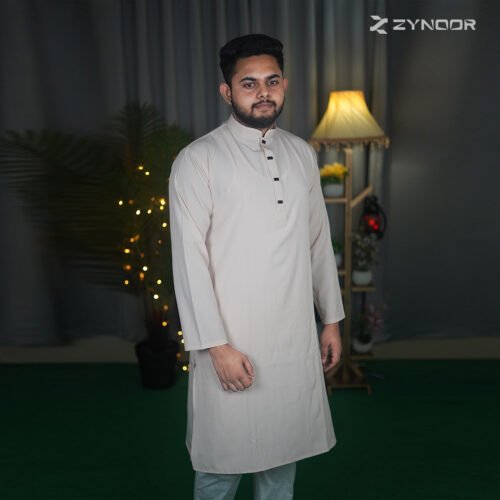 Zynoor Cream Microstitch Panjabi - Full Front