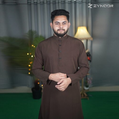 Zynoor Coffee Microstitch Panjabi - Front Look