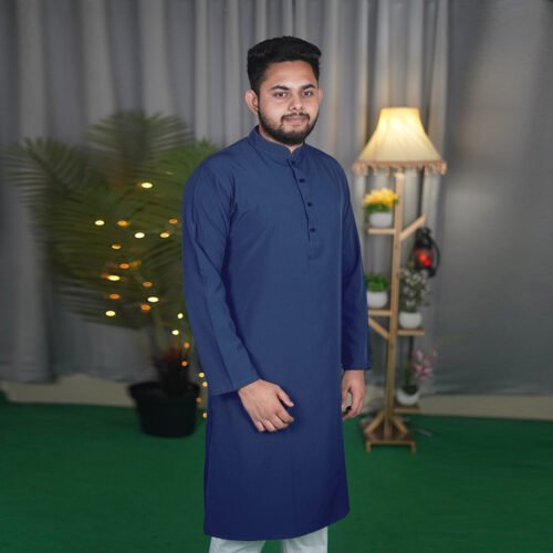 Zynoor Premium Microstitch Solid Panjabi – Navy Blue - Image 2