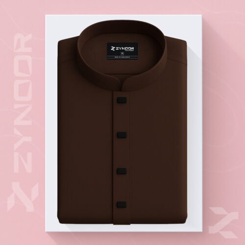 Zynoor Premium Microstitch Solid Panjabi – Coffee