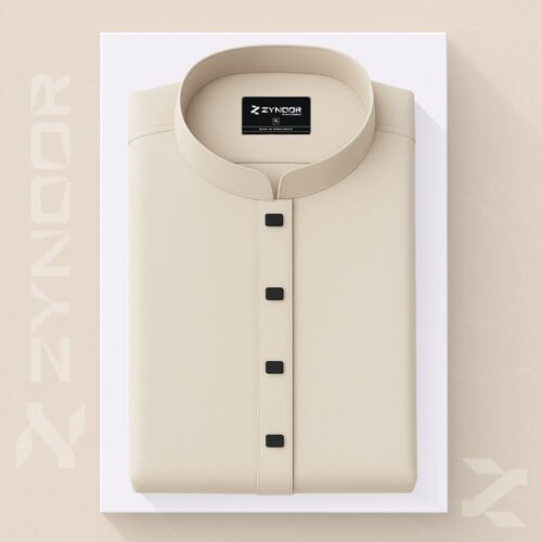 Zynoor Premium Microstitch Solid Panjabi – Cream