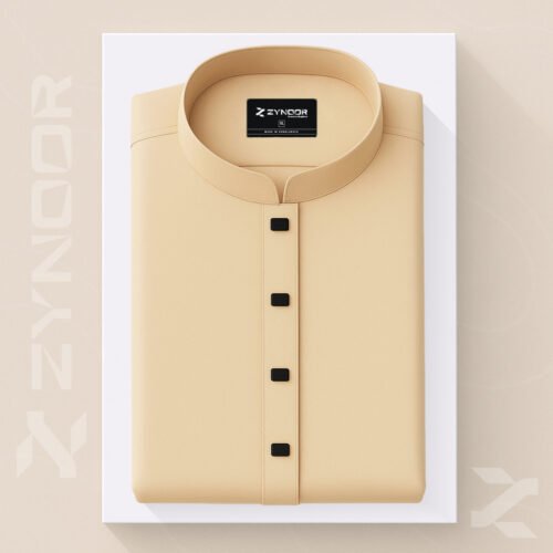 Zynoor Premium Microstitch Solid Panjabi – Cream - Image 2