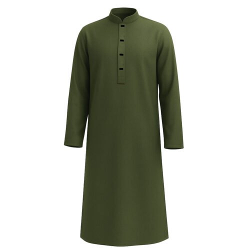 Zynoor Premium Microstitch Solid Panjabi – Olive