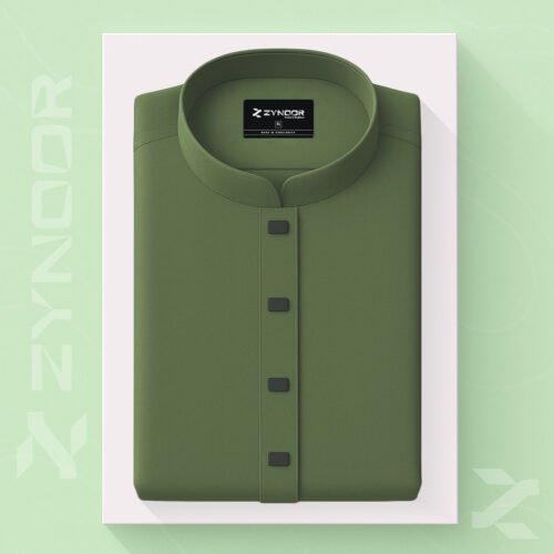 Zynoor Premium Microstitch Solid Panjabi – Olive - Image 2