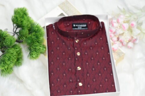 Zynoor Premium Jacket Print Cotton Panjabi (Maroon) – Code: 403 - Image 4