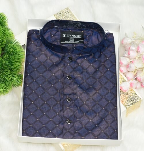 Zynoor Premium Jacket Print Cotton Panjabi (Purple Blue) – Code: 404 - Image 3