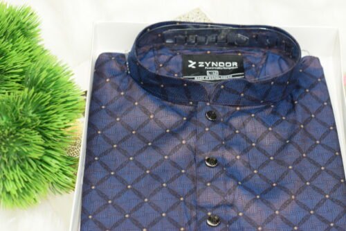 Zynoor Premium Jacket Print Cotton Panjabi (Purple Blue) – Code: 404 - Image 2