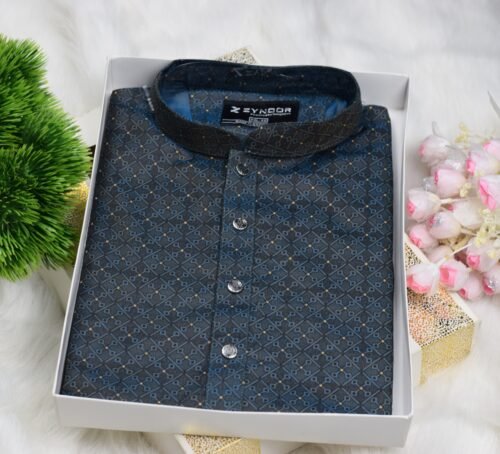 Zynoor Premium Jacket Print Cotton Panjabi (Sea Green) – Code: 406 - Image 4