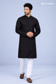 Zynoor Premium Microstitch Solid Panjabi – Black