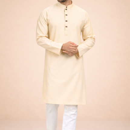 Zynoor Premium Microstitch Solid Panjabi – Mustard Yellow