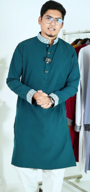 Zynoor China Micro Stitch Panjabi with Elegant Embroidery (Dark Green) - Image 5