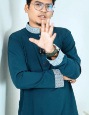 Zynoor China Micro Stitch Panjabi with Elegant Embroidery (Dark Green) - Image 3