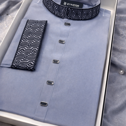 Zynoor China Micro Stitch Panjabi with Elegant Embroidery (Ash)