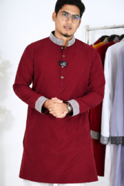Zynoor China Micro Stitch Panjabi with Elegant Embroidery (Maroon) - Image 2