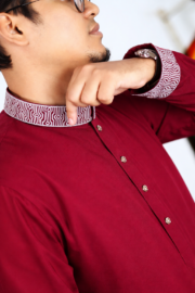 Zynoor China Micro Stitch Panjabi with Elegant Embroidery (Maroon) - Image 4