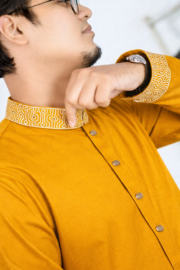 Zynoor China Micro Stitch Panjabi with Elegant Embroidery (Mustard Yellow) - Image 3