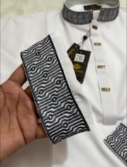 Zynoor China Micro Stitch Panjabi with Elegant Embroidery (White) - Image 3