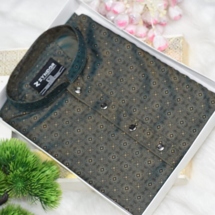 Zynoor Premium Jacket Print Cotton Panjabi (Olive) – Code: 402
