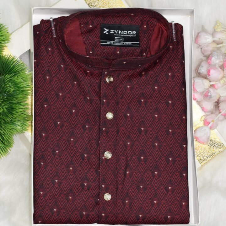 Zynoor Premium Jacket Print Cotton Panjabi (Maroon) – Code: 403