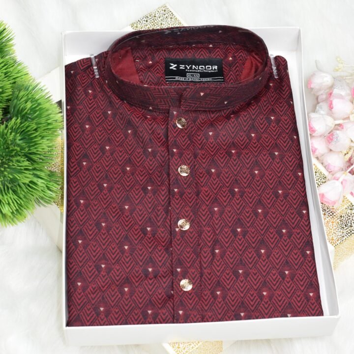 Zynoor Premium Jacket Print Cotton Panjabi (Maroon) – Code: 403