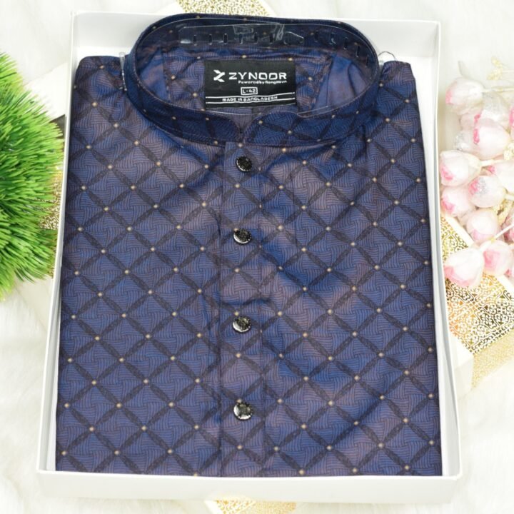 Zynoor Premium Jacket Print Cotton Panjabi (Purple Blue) – Code: 404