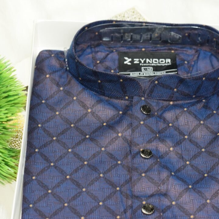 Zynoor Premium Jacket Print Cotton Panjabi (Purple Blue) – Code: 404