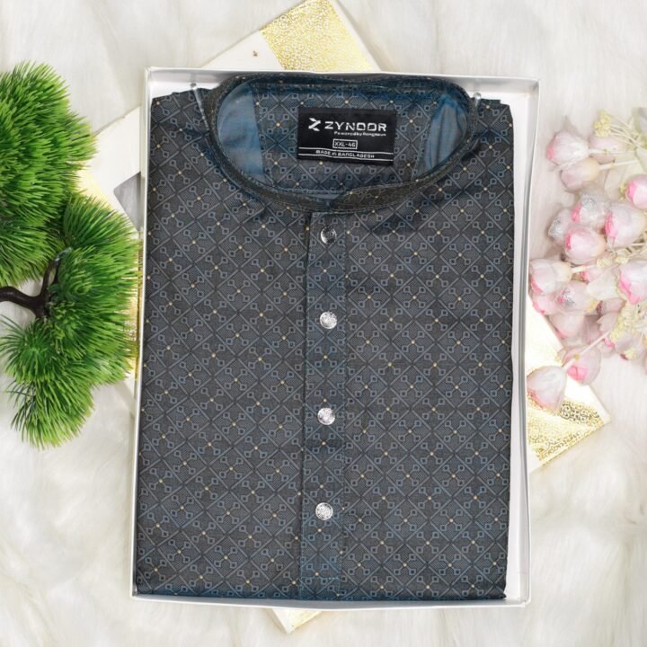Zynoor Premium Jacket Print Cotton Panjabi (Sea Green) – Code: 406