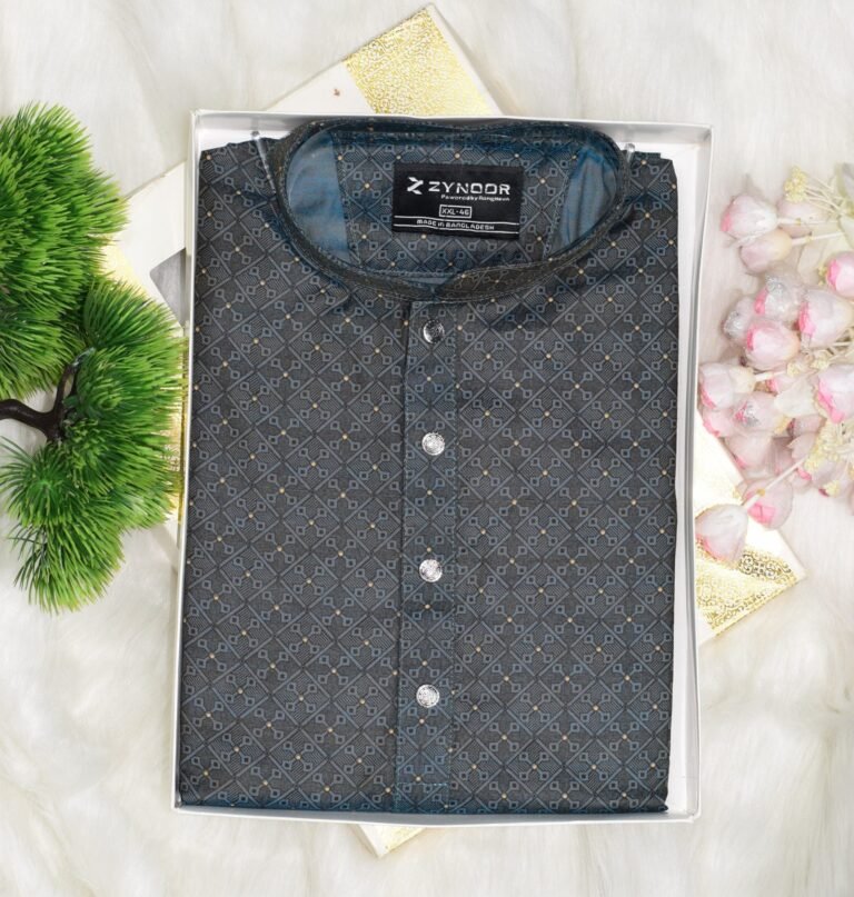 Zynoor Premium Jacket Print Cotton Panjabi (Sea Green) – Code: 406