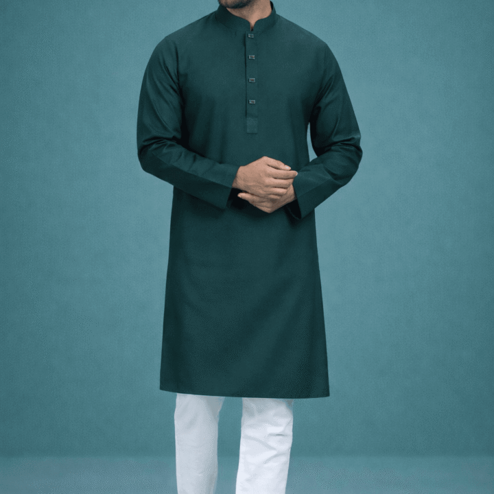 Zynoor Premium Microstitch Solid Panjabi – Dark Green