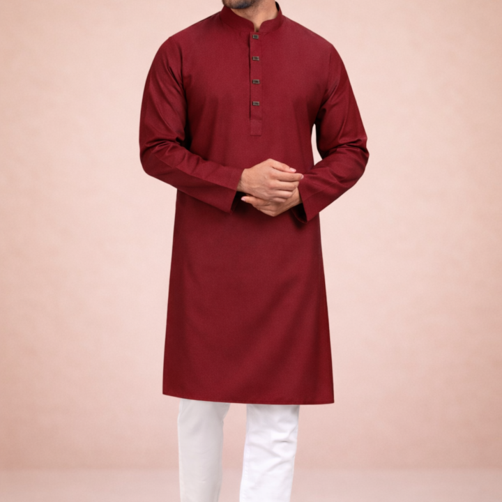 Zynoor Premium Microstitch Solid Panjabi – Maroon
