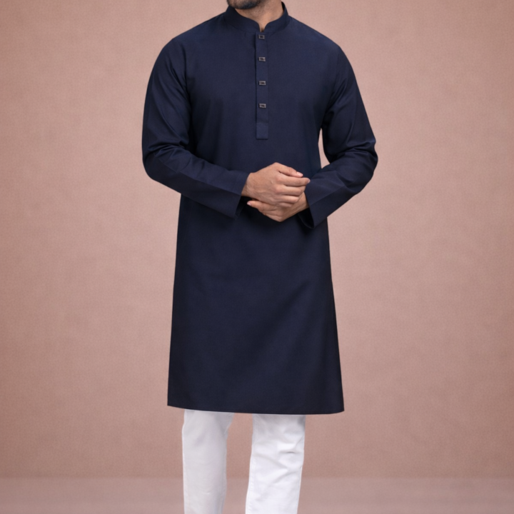 Zynoor Premium Microstitch Solid Panjabi – Navy Blue